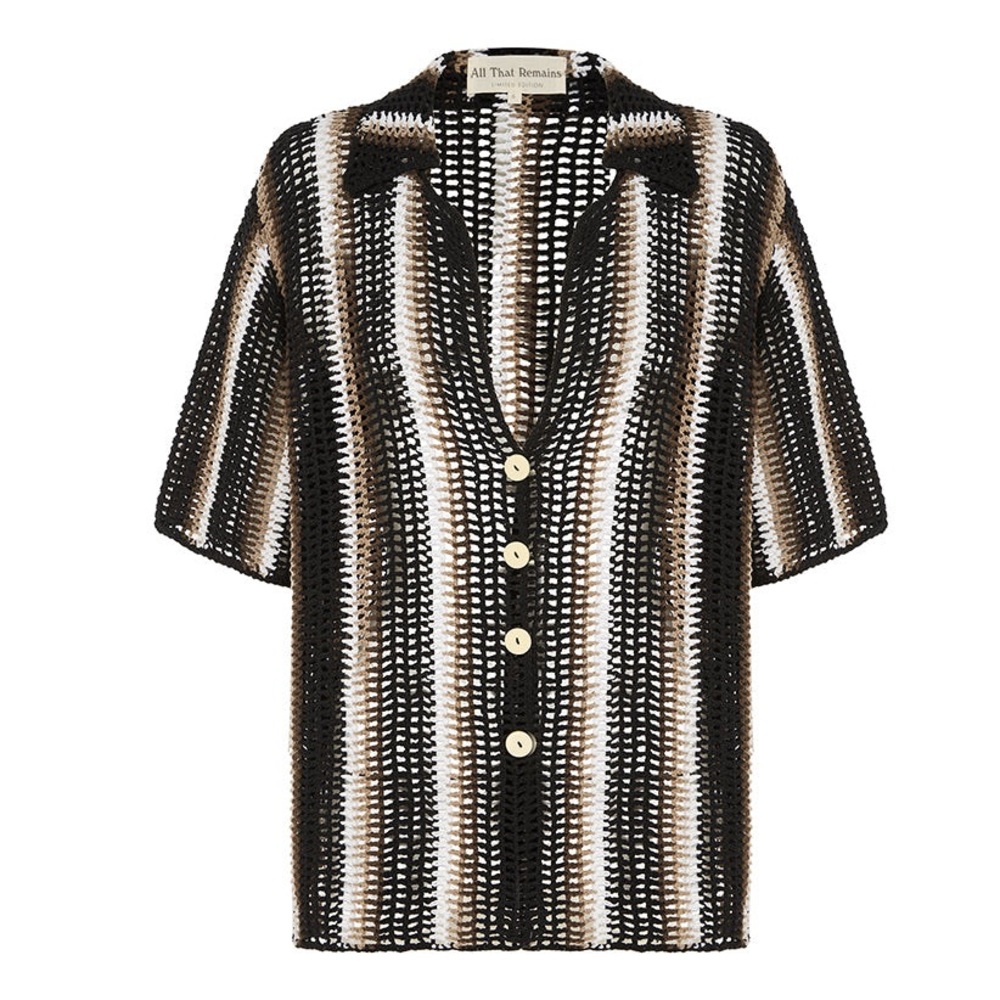 NEW All That Remains Colby Crochet Shirt (Sz US 4) Striped Black Brown White - Picture 2 of 14